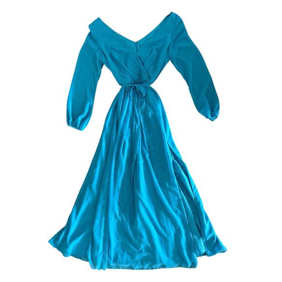 Celebrate DB Studio Teal Chiffon Long Sleeve V-Neck Dress SZ 14 Bridesmaid Gown - Picture 4 of 13